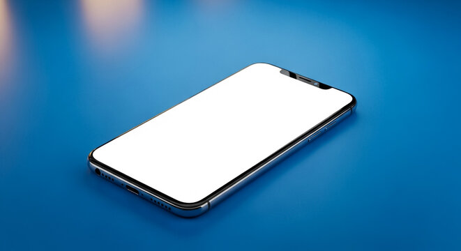 Smartphone with Blank White Screen on Blue Background