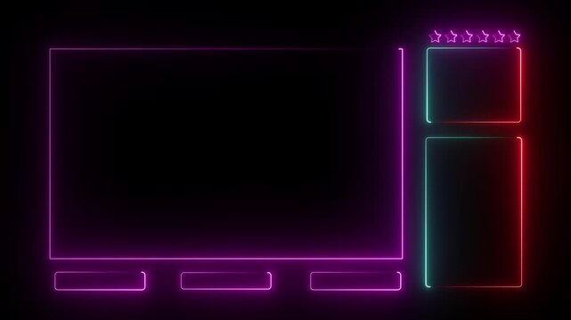 Neon glowing animated intermission stream overlay with hud facecam border, chat frame design for live broadcast visuals.4k motion graphics video