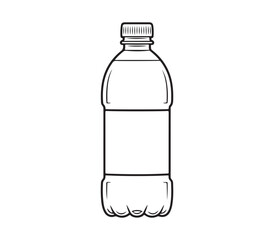 Plastic bottle vector outline drawing, soda drink packaging icon, disposable beverage container black illustration