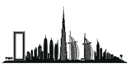 Obraz premium A striking black skyline depicts dubai s iconic architecture in a minimalist silhouette high quality professional detailed modern elegant stylish clean crisp vibrant