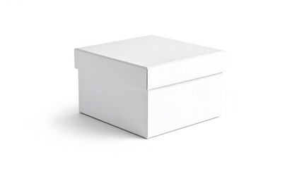 Naklejka premium Simple square white box with a lid, casting a subtle shadow on a plain white background
