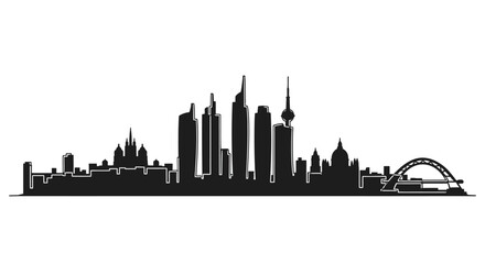 A striking black skyline depicts a modern city utilizing a bold contrasting silhouette high quality professional detailed elegant stylish clean crisp vibrant © GDSneha02
