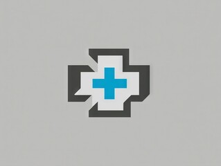 Obraz premium Minimal geometric medical cross icon with modular gray frame representing modern healthcare systems digital services and clean professional design