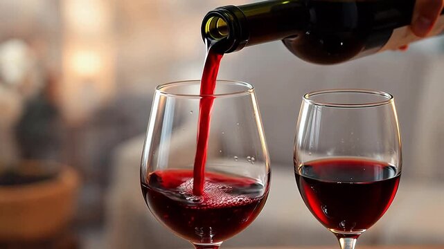 Red wine being poured into glasses