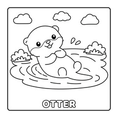 Naklejka premium Playful River Otter Illustration | Simple Black and White Coloring Page