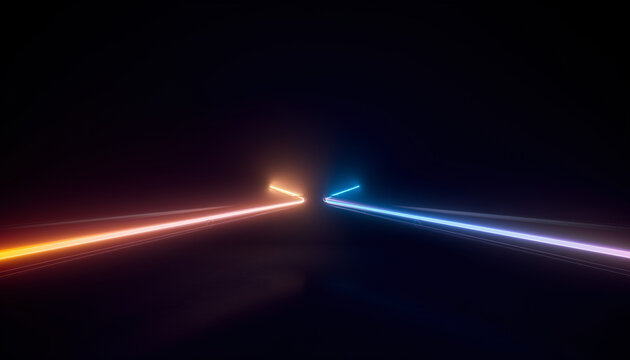 Neon closing gap light concept isolated on dark background symbolizing reunion, reconnection, distance ending, emotional return, meaningful encounters, and expressive text-free event greeting