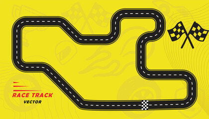 Naklejka premium Creative vector illusion of race track isolated on yellow background. Speed race track design with creative icons.