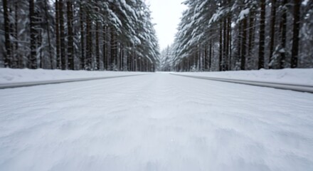 Fototapeta premium Low Angle View of Snowy Forest Road in Winter