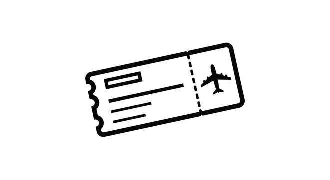 Simple boarding pass icon with airplane black outline minimalist style silhouette