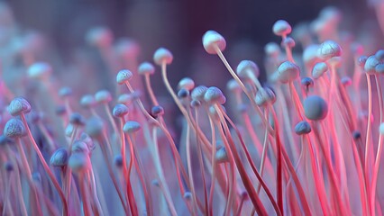 Colorful Close-Up of Vibrant Mushrooms Under Soft Light Conditions