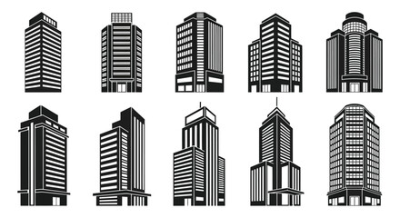 Black and white cityscape illustration featuring modern buildings a striking silhouette © Rina