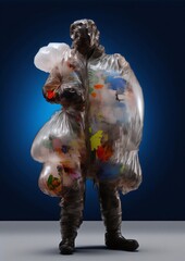 Obraz premium Plastic bag figurine with colorful trash puffs