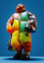 Obraz premium Plastic bag figurine with colorful trash puffs