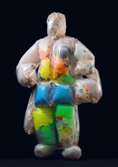 Obraz premium Plastic bag figurine with colorful trash puffs