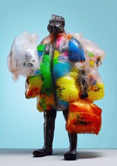 Obraz premium Plastic bag figurine with colorful trash puffs