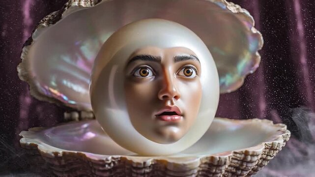 Surreal Portrait of Human Face in Pearl.