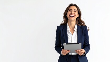 Fototapeta premium Happy Businesswoman Laughing While Holding a Tablet