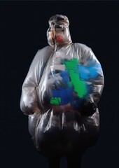 Obraz premium Plastic bag figurine with colorful trash puffs