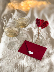 Vintage glasses and envelope. Valentine`s Day aesthetic