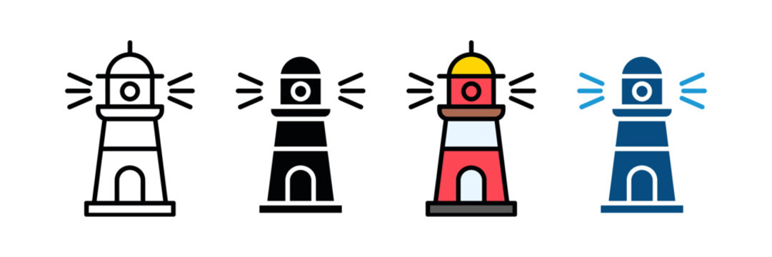 Nautical lighthouse icon vector. Coastal navigation signal and marine searchlight tower symbol. Vector illustration