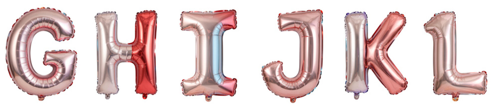 A bunch of balloons with the letters G, H, J, K, L, and a few others.