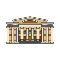 Naklejka premium Classical building with columned facade and central entrance. Illustration. Object isolated on white background. Architecture, history, tourism.