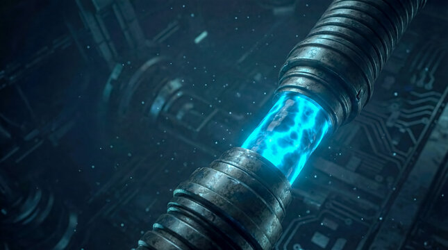 Abstract electric cable cross section with glowing energy flow technology future data transmission background copy space power supply innovation