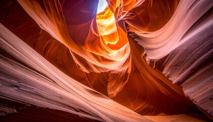 Obraz premium Swirling rock formations reveal light from above, showcasing layers of earthy hues and textures