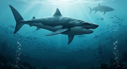 Naklejka premium Underwater scene with sharks