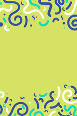 Abstract vector background featuring colorful confetti and curved decorative shapes arranged as a border on a light green background. Flat design suitable for celebration and decorative layouts