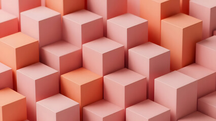 3D Isometric Peach and Coral Geometric Cubes