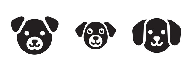 Obraz premium Adorable dog face icons: cute puppy illustrations, different breeds, pet vector art