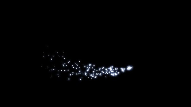 4k magic glitter sparkling star line trail, luxury white glitter sparkles, fairy dust wand motion, twinkling stars shine animation, smooth shimmer particles effect on black background