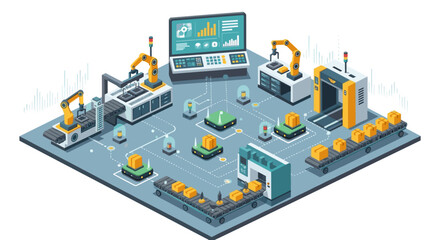 Obraz premium Isometric 3D Factory Production Line Model.