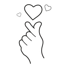 Obraz premium simple heart hand emoji. Love expression gesture. Korean finger heart. Friendship and happy relationship K-pop sign.