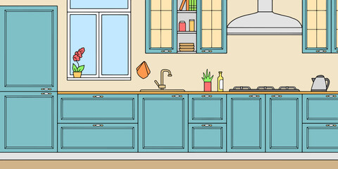 Kitchen room graphic color home interior sketch illustration vector 