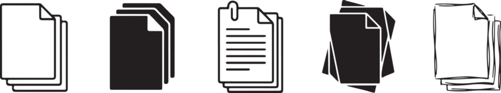 A collection of five black and white icons representing common graphic design and document file types