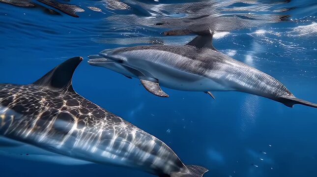 Bottlenose Dolphins Swimming Gracefully Near Ocean Surface