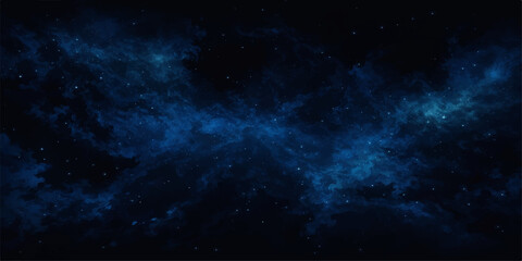 Obraz premium An abstract space background features a dark blue cosmos filled with bright stars, a glowing nebula cloud, and ethereal light textures for a fantasy astronomy illustration