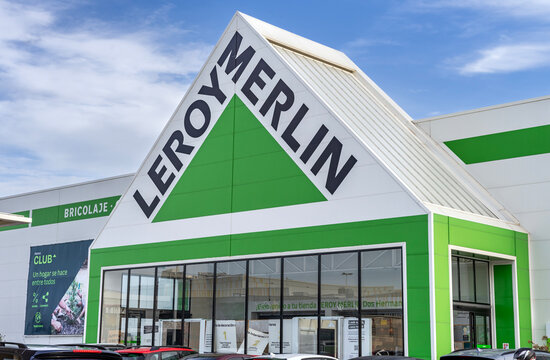 Dos Hermanas, Seville, Spain; January 31, 2026: Leroy Merlin DIY store entrance with logo sign on facade.