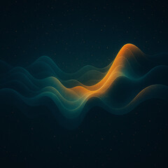 Fototapeta premium Smooth glowing waves in teal and orange flow across a dark background, creating a sense of depth and motion. Semi‑transparent curves and scattered light particles add a dynamic, futuristic atmosphere.