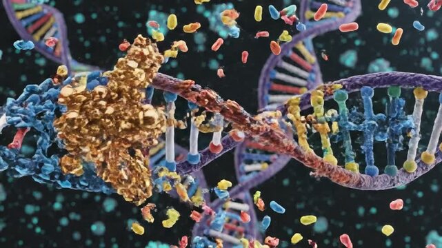 DNA transcription and translation with ribosomes and proteins in close proximity