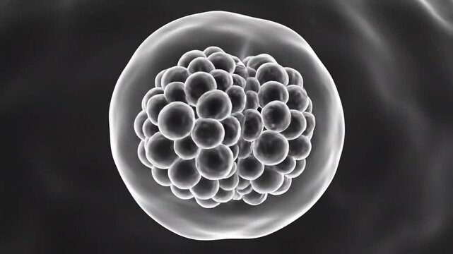 Binary Fission Dividing Cell Represented in Detailed Monochrome Microscopic View