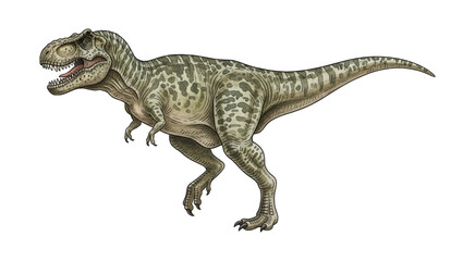 Obraz premium Powerful Tyrannosaurus Rex dinosaur standing with open mouth and sharp teeth in a detailed illustration