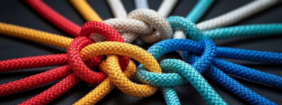 Colorful ropes tied in a knot