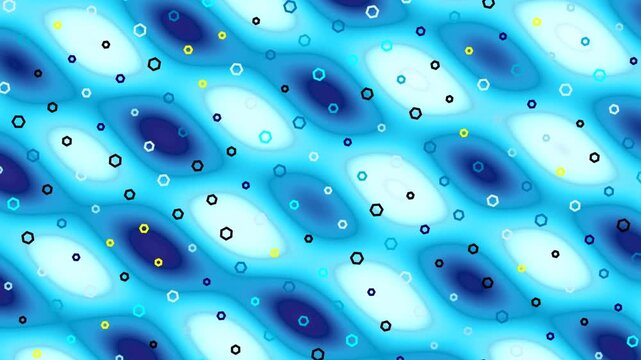 Abstract blue pattern with fluid shapes and small circles, creating a dynamic and modern visual texture.