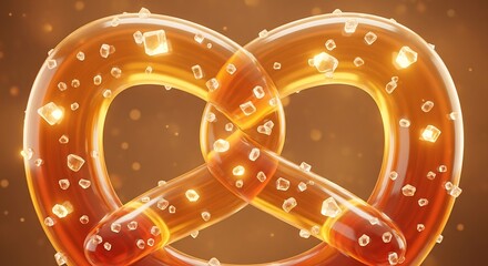 Close up of a golden brown pretzel with sparkling sugar crystals and a warm glow.