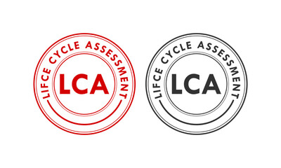 Circular stamp design for Life Cycle Assessment (LCA) in green and black colors, featuring a jagged seal border for certification or environmental audit.