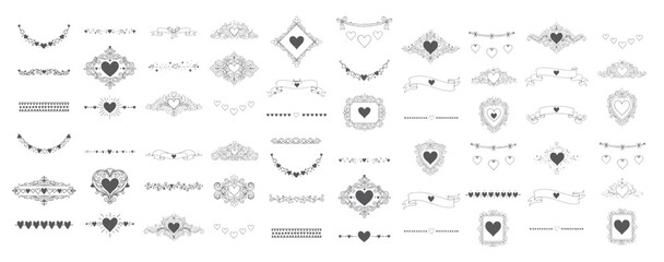 Hand Drawn Wedding Borders and Love Themed Page Break Set