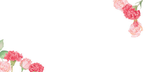 カーネーションとバラの水彩ボタニカルベクターフレーム